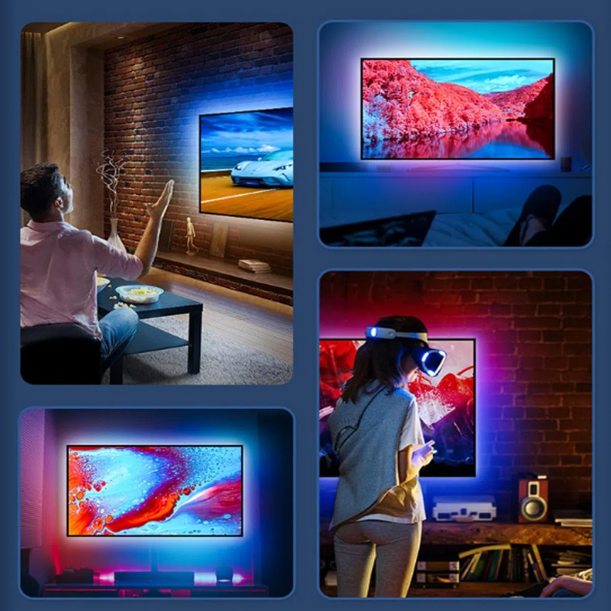 Bande Lumineuse LED Intelligente avec rétroéclairage et synchronisation des Couleurs pour téléviseurs, Compatible avec la Musique et Les Jeux (Taille : 79" à 99")