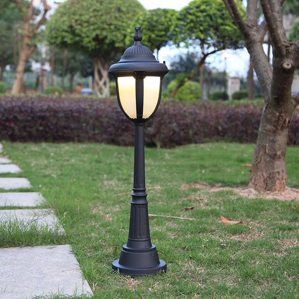Lampadaire d'extérieur en verre noir - Hauteur : 77 cm - Étanche IP33 - En aluminium moulé sous pression - Pour jardin, communauté
