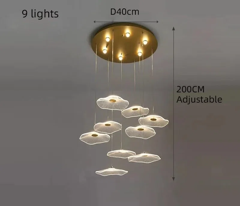Générique Lustre, Lustre Led moderne doré design salon salle à manger escalier éclairage domestique minimalisme pendentif feuille de Lotus lustre(9 lights,Warm light)
