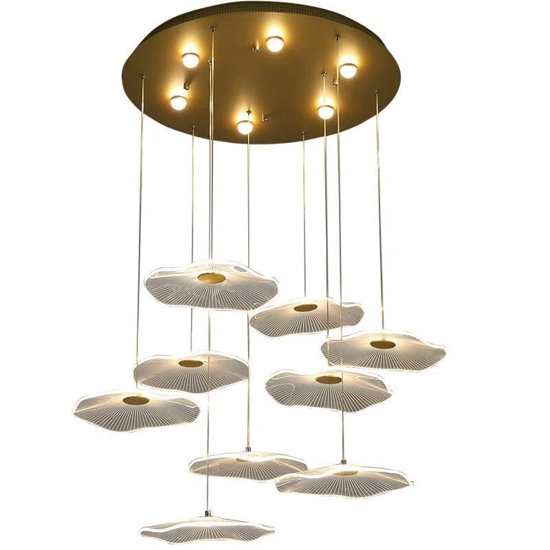 Générique Lustre, Lustre Led moderne doré design salon salle à manger escalier éclairage domestique minimalisme pendentif feuille de Lotus lustre(9 lights,Warm light)