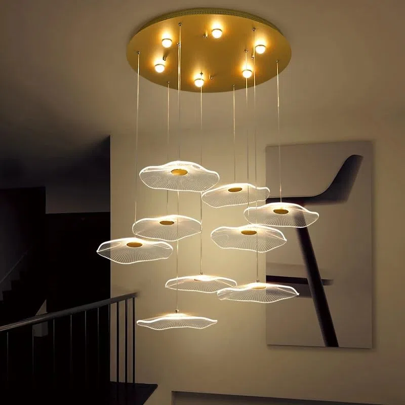 Générique Lustre, Lustre Led moderne doré design salon salle à manger escalier éclairage domestique minimalisme pendentif feuille de Lotus lustre(9 lights,Warm light)