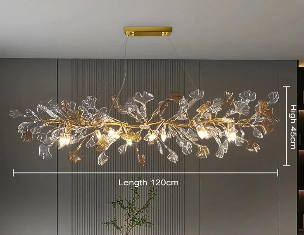 Générique Lustre, Lustre en cristal suspendu nordique for chambre salon salle à manger feuille de verre ronde lustre luxe lustres branche(Neutral Light,Long 120cm)