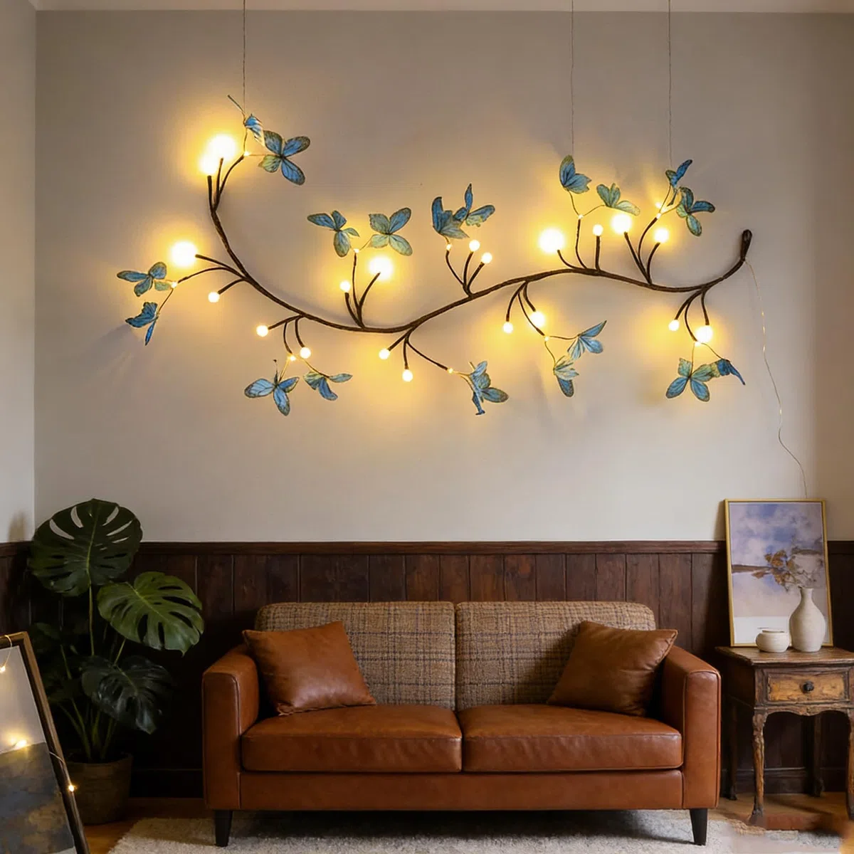 Guirlande lumineuse à DEL en forme de papillon bleu pour mur, guirlande lumineuse en forme de papillon avec 72 LED et alimentation USB, 8 modes d'éclairage pour décoration de mariage (160 cm)
