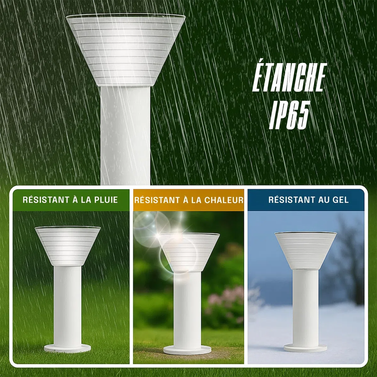 Lampe Solaire Extérieur Jardin – Borne Solaire LED 300 Lumens IP65 – 3000K/6000K – Autonomie 20h, Recharge 5h – Pour Cour, Terrasse, Allée – Aluminium Résistant (Rond, 30 CM)