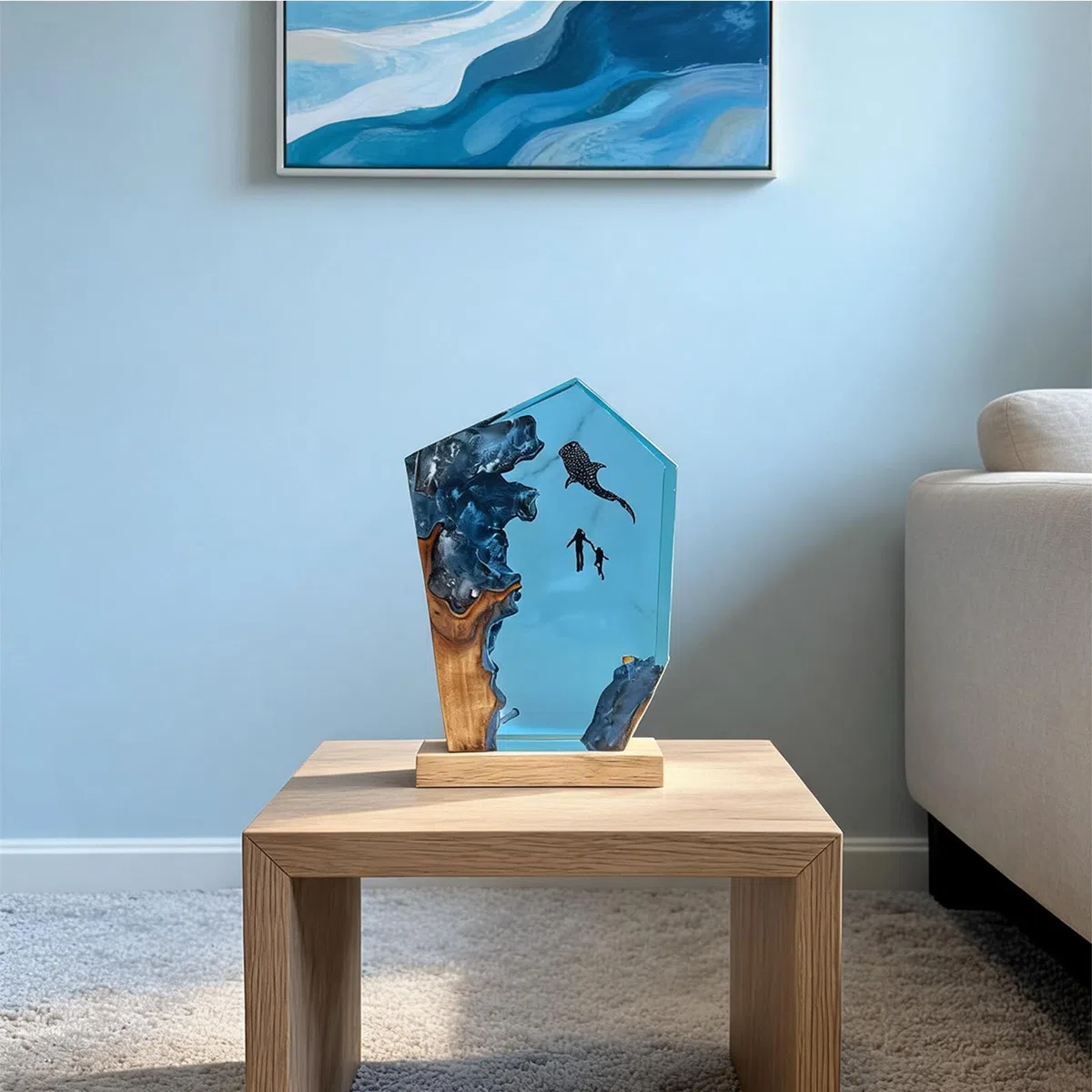Lampe en résine faite à la main avec port USB, décoration de maison, chambre à coucher, bureau, cadeau d'anniversaire pour père, mari (hauteur 25 cm)