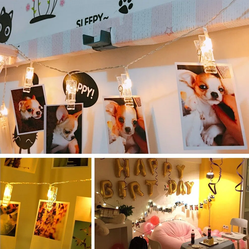 Decute Guirlande lumineuse à 50 LED à intensité variable avec télécommande et fonction minuterie, guirlande lumineuse pour accrocher photos, cartes, mémos, décoration de Noël pour chambre à coucher,