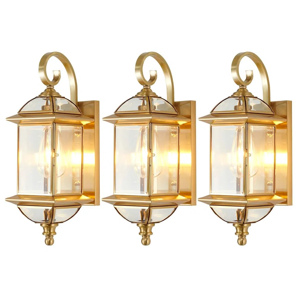 Applique murale d'extérieur en laiton de 47 cm – Style européen IP65 – Applique en verre étanche pour porche, jardin, garage, porte d'entrée, terrasse et balcon – Luminaire extérieur