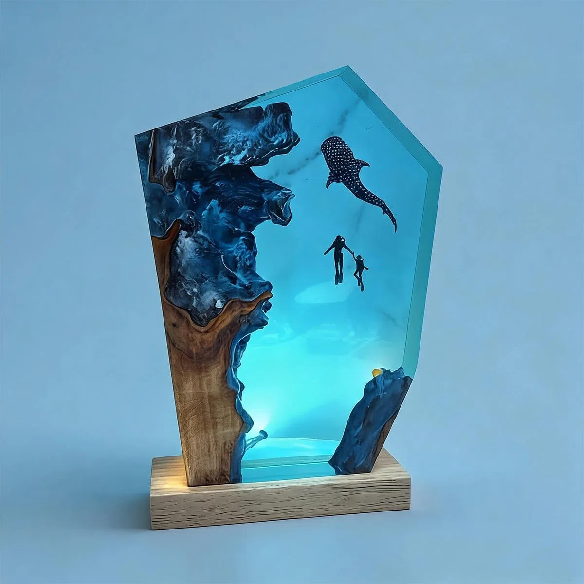 Lampe en résine faite à la main avec port USB, décoration de maison, chambre à coucher, bureau, cadeau d'anniversaire pour père, mari (hauteur 25 cm)