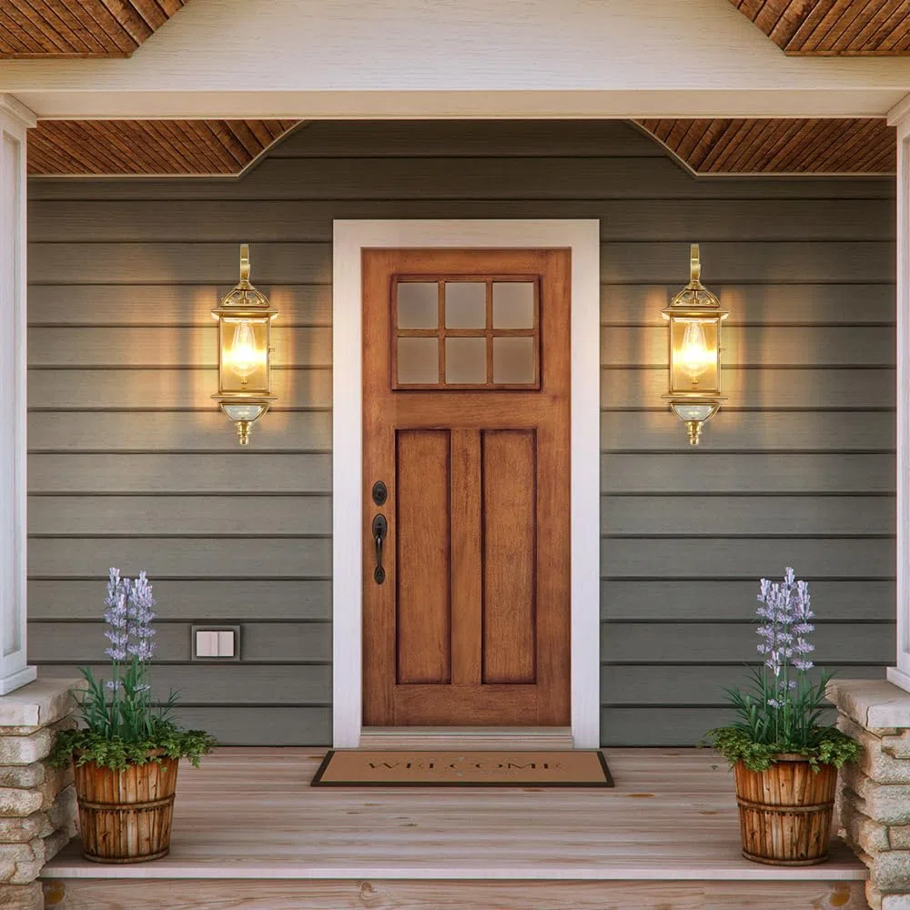 Applique murale d'extérieur en laiton de 47 cm – Style européen IP65 – Applique en verre étanche pour porche, jardin, garage, porte d'entrée, terrasse et balcon – Luminaire extérieur