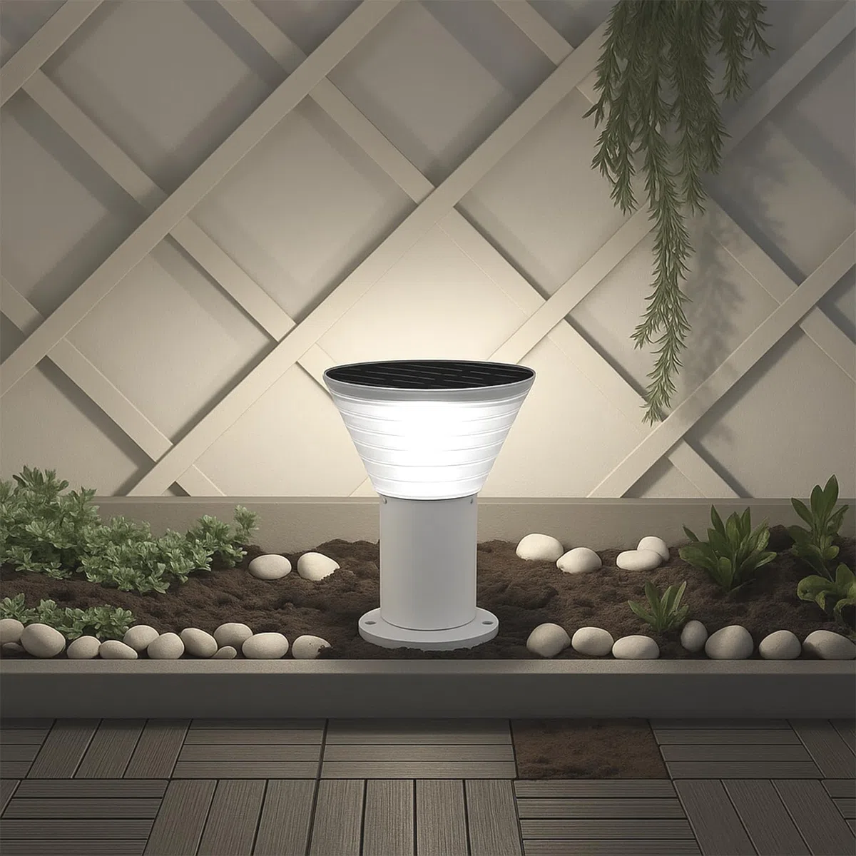 Lampe Solaire Extérieur Jardin – Borne Solaire LED 300 Lumens IP65 – 3000K/6000K – Autonomie 20h, Recharge 5h – Pour Cour, Terrasse, Allée – Aluminium Résistant (Rond, 30 CM)