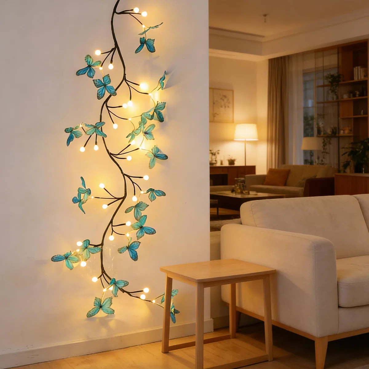 Guirlande lumineuse à DEL en forme de papillon bleu pour mur, guirlande lumineuse en forme de papillon avec 72 LED et alimentation USB, 8 modes d'éclairage pour décoration de mariage (160 cm)