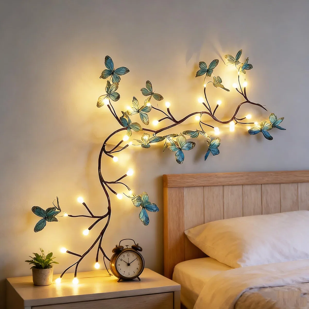 Guirlande lumineuse à DEL en forme de papillon bleu pour mur, guirlande lumineuse en forme de papillon avec 72 LED et alimentation USB, 8 modes d'éclairage pour décoration de mariage (160 cm)