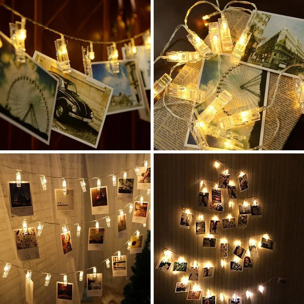 Decute Guirlande lumineuse à 50 LED à intensité variable avec télécommande et fonction minuterie, guirlande lumineuse pour accrocher photos, cartes, mémos, décoration de Noël pour chambre à coucher,