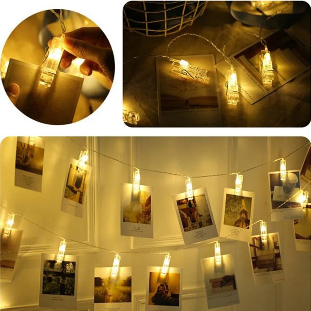 Decute Guirlande lumineuse à 50 LED à intensité variable avec télécommande et fonction minuterie, guirlande lumineuse pour accrocher photos, cartes, mémos, décoration de Noël pour chambre à coucher,