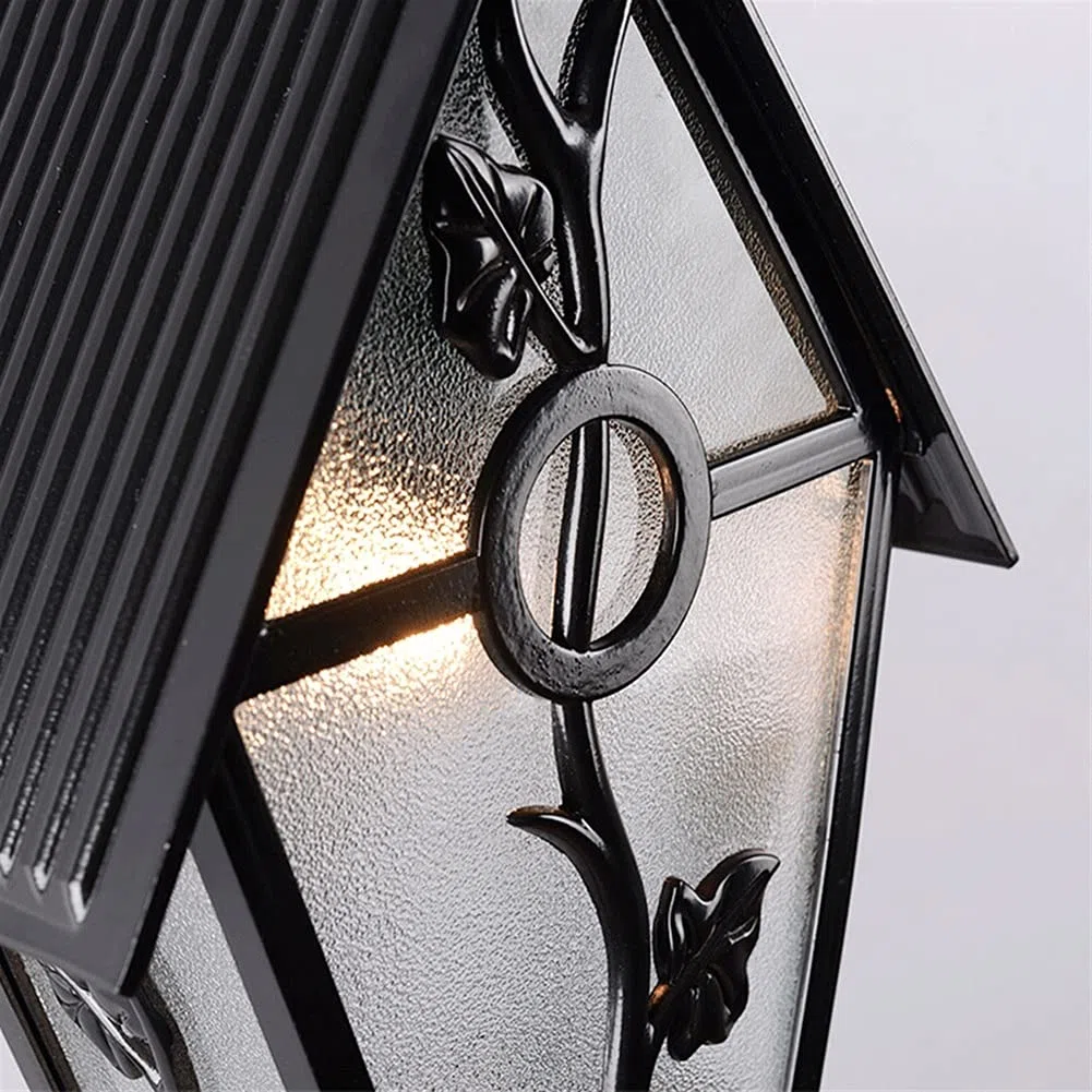 Applique Murale extérieure étanche boîtier en Aluminium Abat-Jour en Verre dépoli Finition Noire E27 Support Mural lumière décoration de Jardin pour Poteau de Porte (