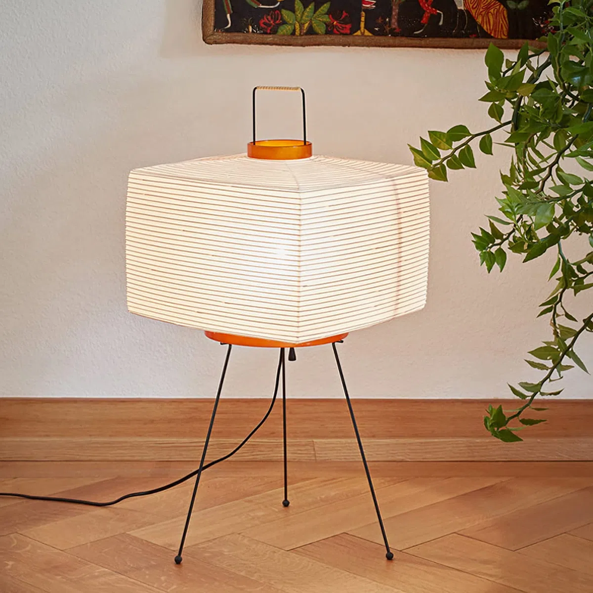 lampes Lampe de table en papier blanc Lanterne japonaise 47,2" Corps lampe avec chevet chromée bureau for chambre à coucher Salon Chambre d'enfant Dortoir Bureau Lumière douce environnementale lampe