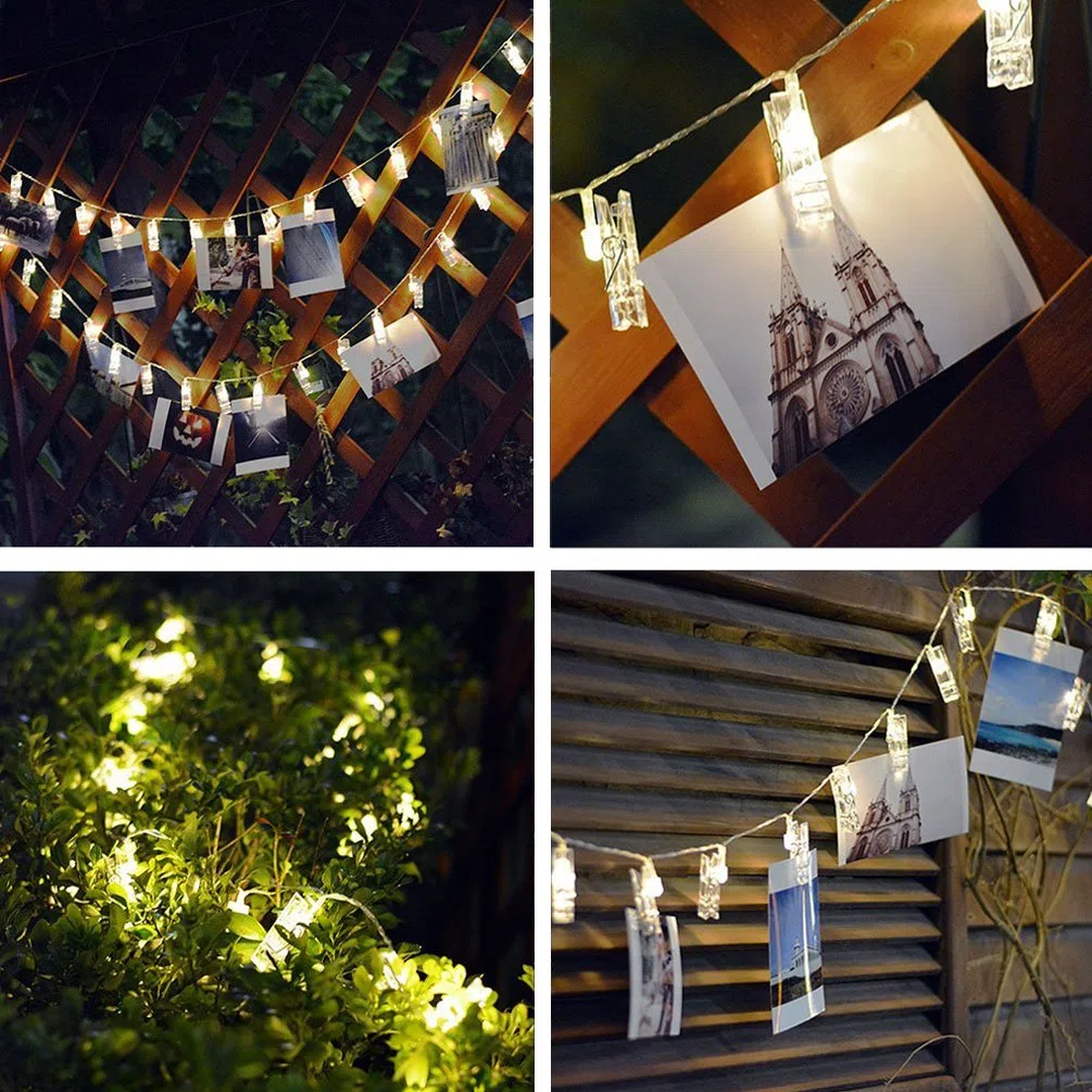 Decute Guirlande lumineuse à 50 LED à intensité variable avec télécommande et fonction minuterie, guirlande lumineuse pour accrocher photos, cartes, mémos, décoration de Noël pour chambre à coucher,