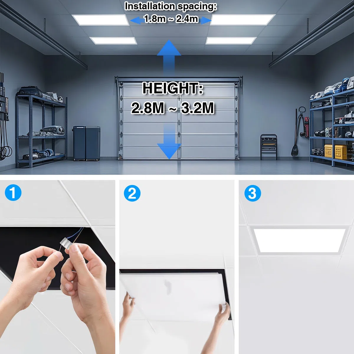 Panneau LED plafond 60x60 (lot de 12), dalle LED 60x60 encastrable, éclairage de plafond avec technologie CCT 3-en-1 – température de couleur et lumens réglables, UGR≤23, IP44 (12 pièces)