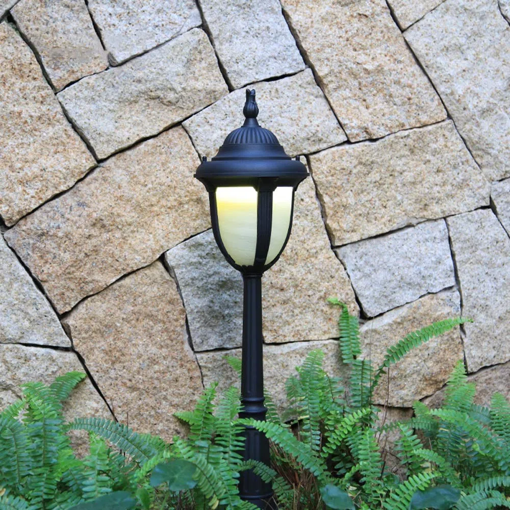 Lampadaire d'extérieur en verre noir - Hauteur : 77 cm - Étanche IP33 - En aluminium moulé sous pression - Pour jardin, communauté