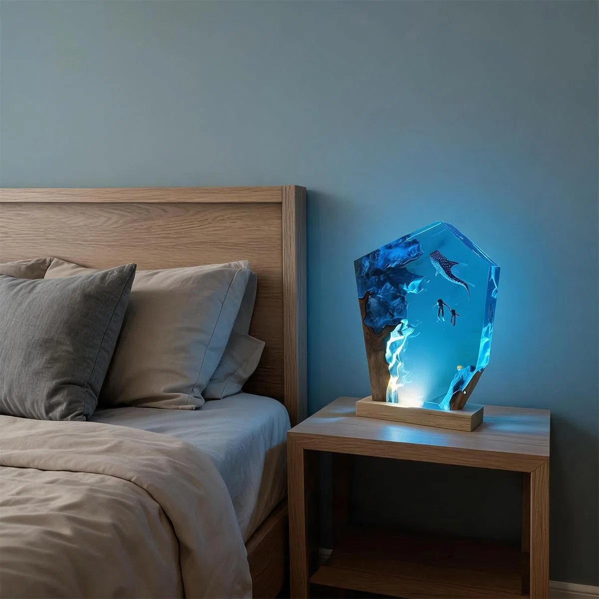 Lampe en résine faite à la main avec port USB, décoration de maison, chambre à coucher, bureau, cadeau d'anniversaire pour père, mari (hauteur 25 cm)