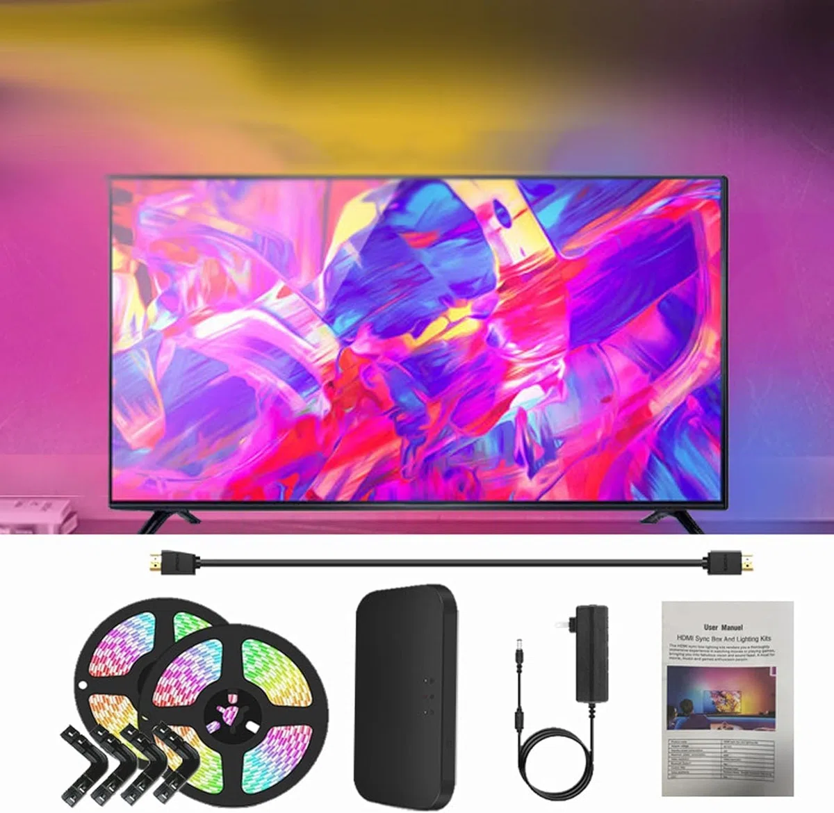 Bande Lumineuse LED Intelligente avec rétroéclairage et synchronisation des Couleurs pour téléviseurs, Compatible avec la Musique et Les Jeux (Taille : 79" à 99")