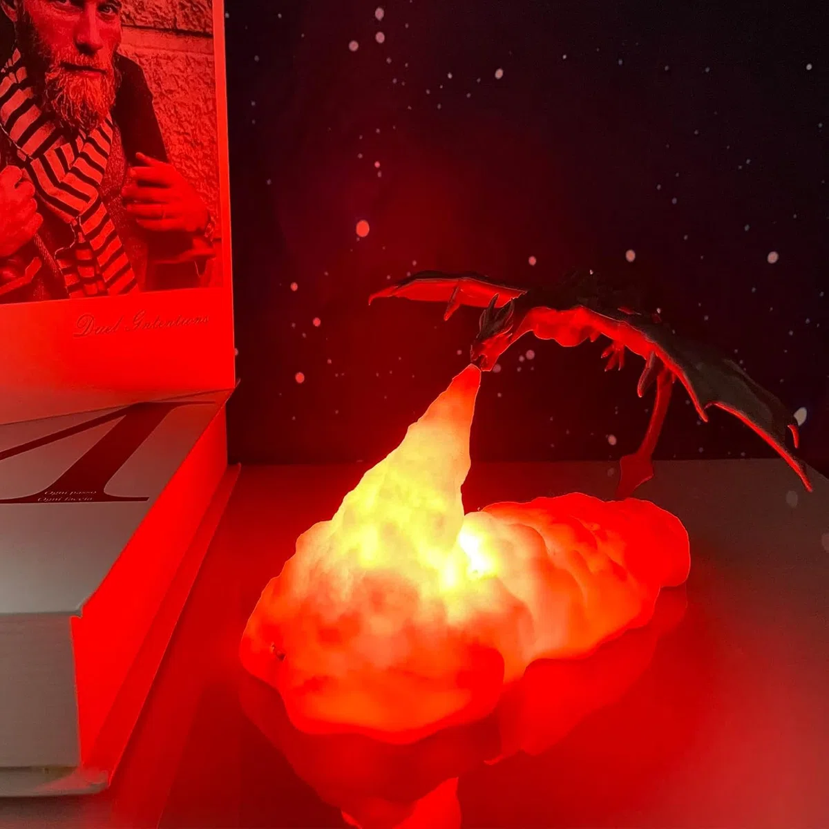HGomx Lampe de nuit en forme de dragon de feu - Impression 3D - Lumière LED - Cadeau pour garçons et filles - Pour chambre d'enfant - Rechargeable par USB