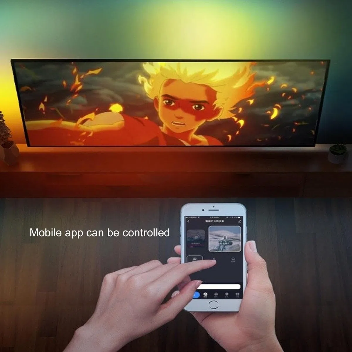 Bande Lumineuse LED Intelligente avec rétroéclairage et synchronisation des Couleurs pour téléviseurs, Compatible avec la Musique et Les Jeux (Taille : 79" à 99")